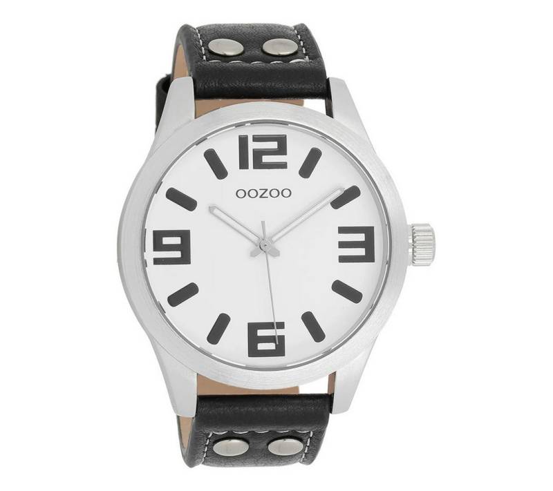 OOZOO Quarzuhr Basic Line Armbanduhr C1053 Weiss Lederband Schwarz 46 mm C1053 von OOZOO