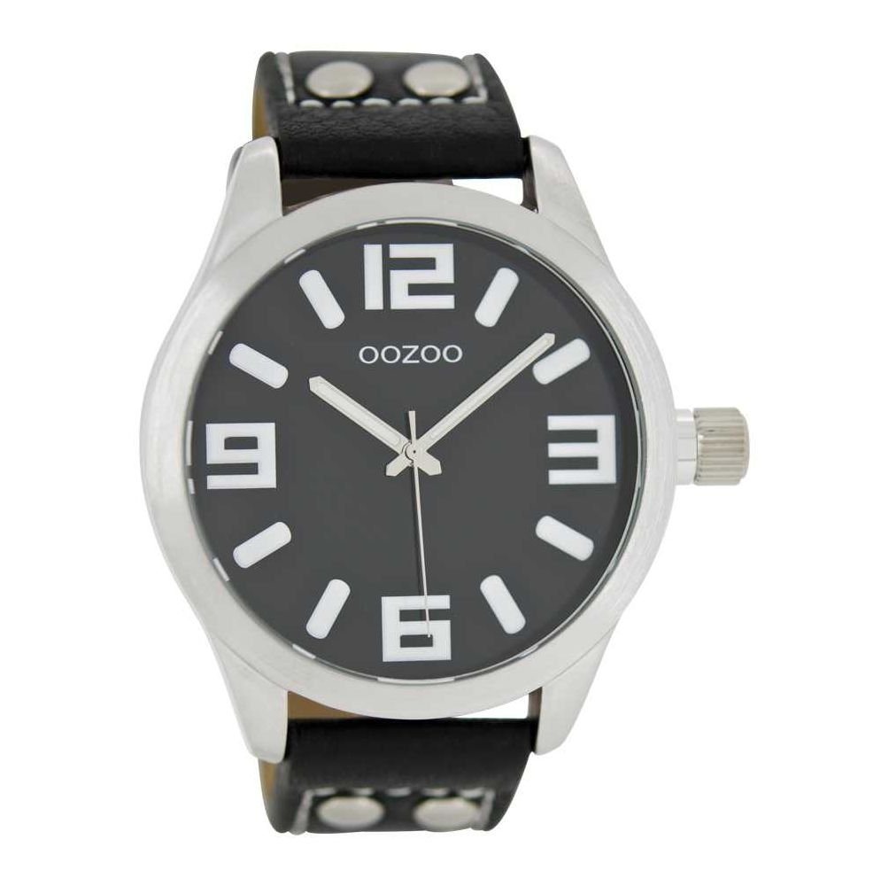 OOZOO Quarzuhr Basic Line Armbanduhr C1054 schwarz Lederband mit Nieten 47 mm von OOZOO