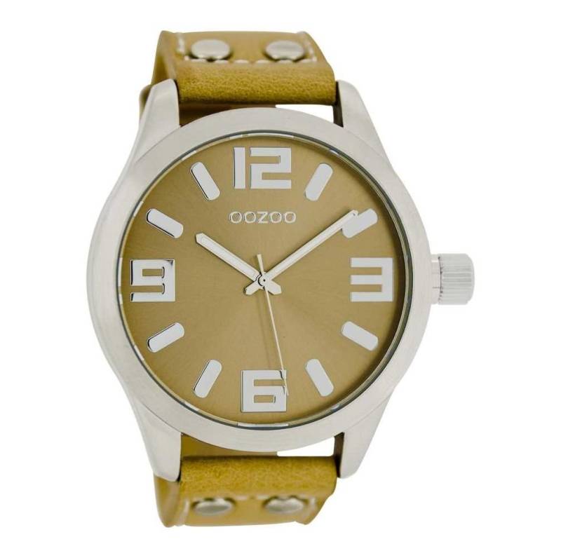 OOZOO Quarzuhr Basic Line Armbanduhr C1055 sandfarben Lederband mit Nieten 47 mm von OOZOO