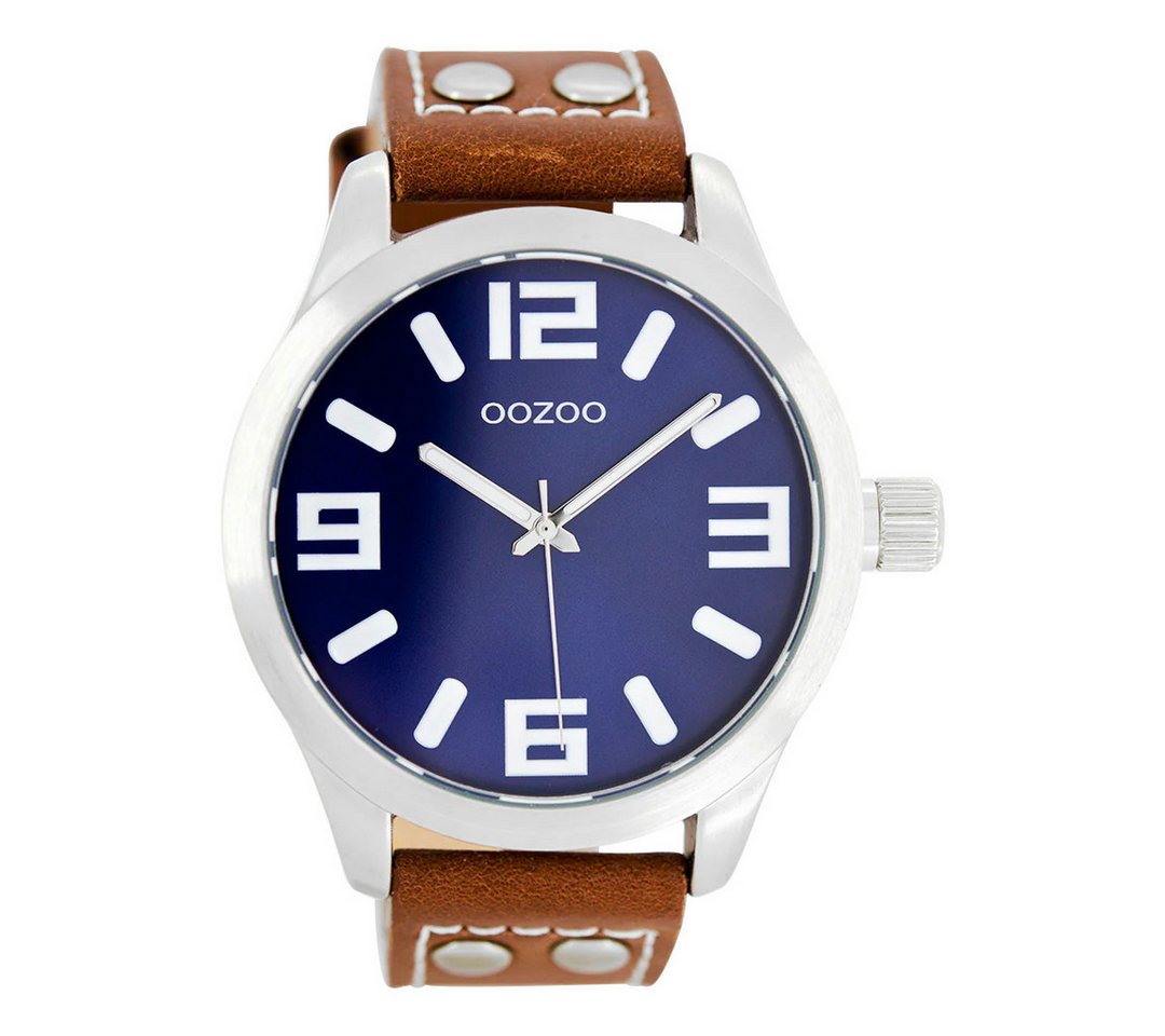 OOZOO Quarzuhr Basic Line Armbanduhr C1065 Blau Lederband Braun 46 mm C1065 von OOZOO