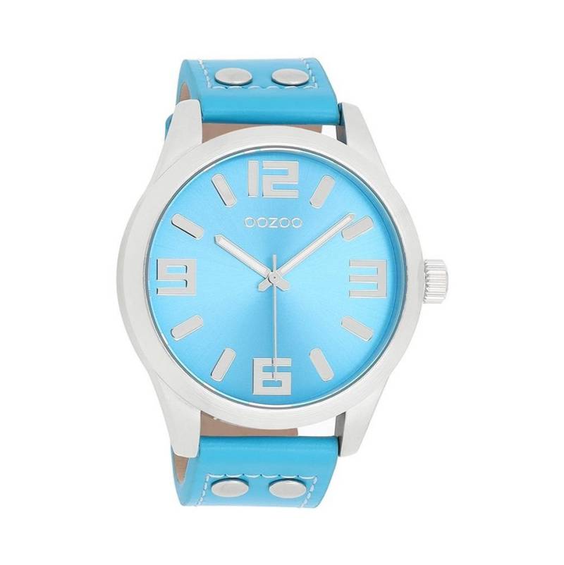 OOZOO Quarzuhr Basic Line Armbanduhr C1075 Lederband Hellblau 46 mm C1075 von OOZOO