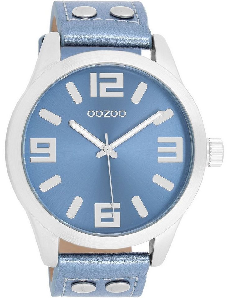 OOZOO Quarzuhr Basic Line Uhr C1079 Lederband Metallic Blue 46 mm C1079 von OOZOO