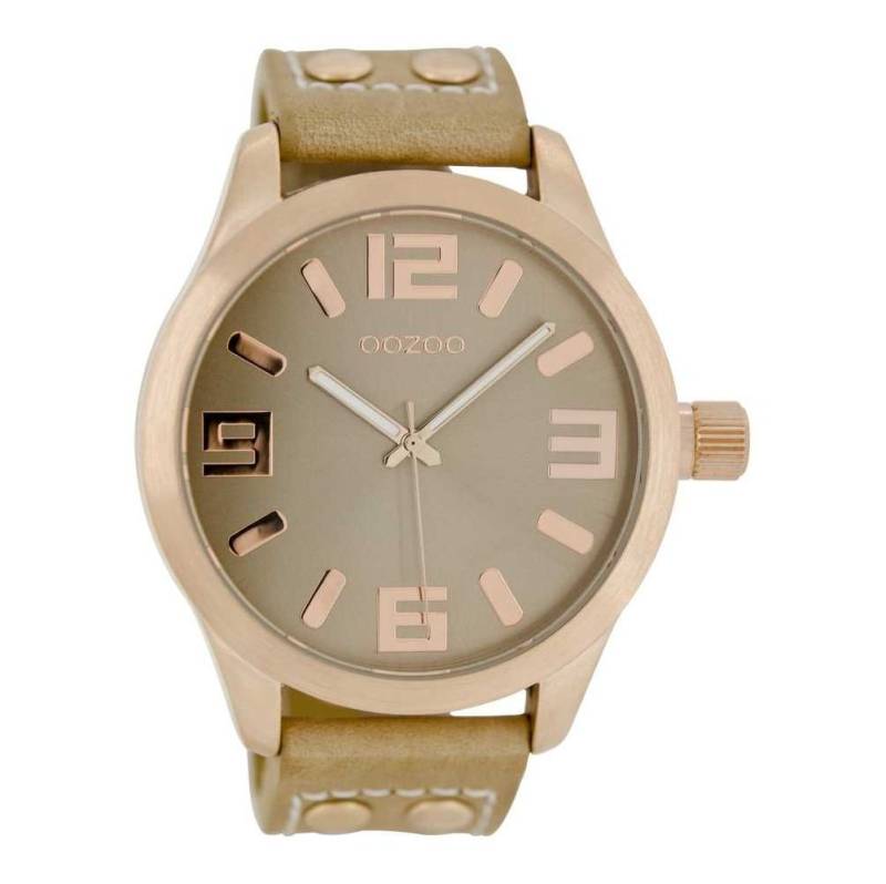 OOZOO Quarzuhr Basic XXL Armbanduhr C1151 Rose Lederband Sandfarben 47 mm von OOZOO
