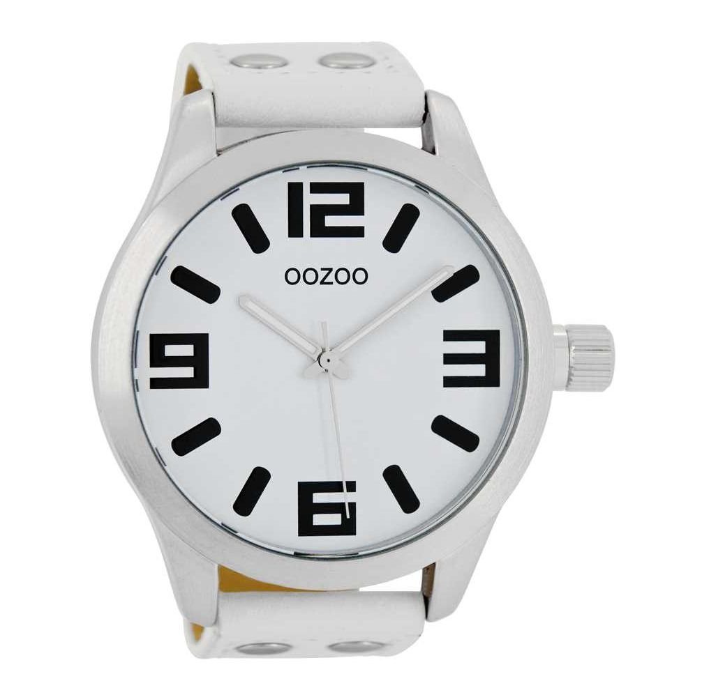 OOZOO Quarzuhr Basic XXL Herrenuhr C1000 Weiss Lederband 50 mm von OOZOO