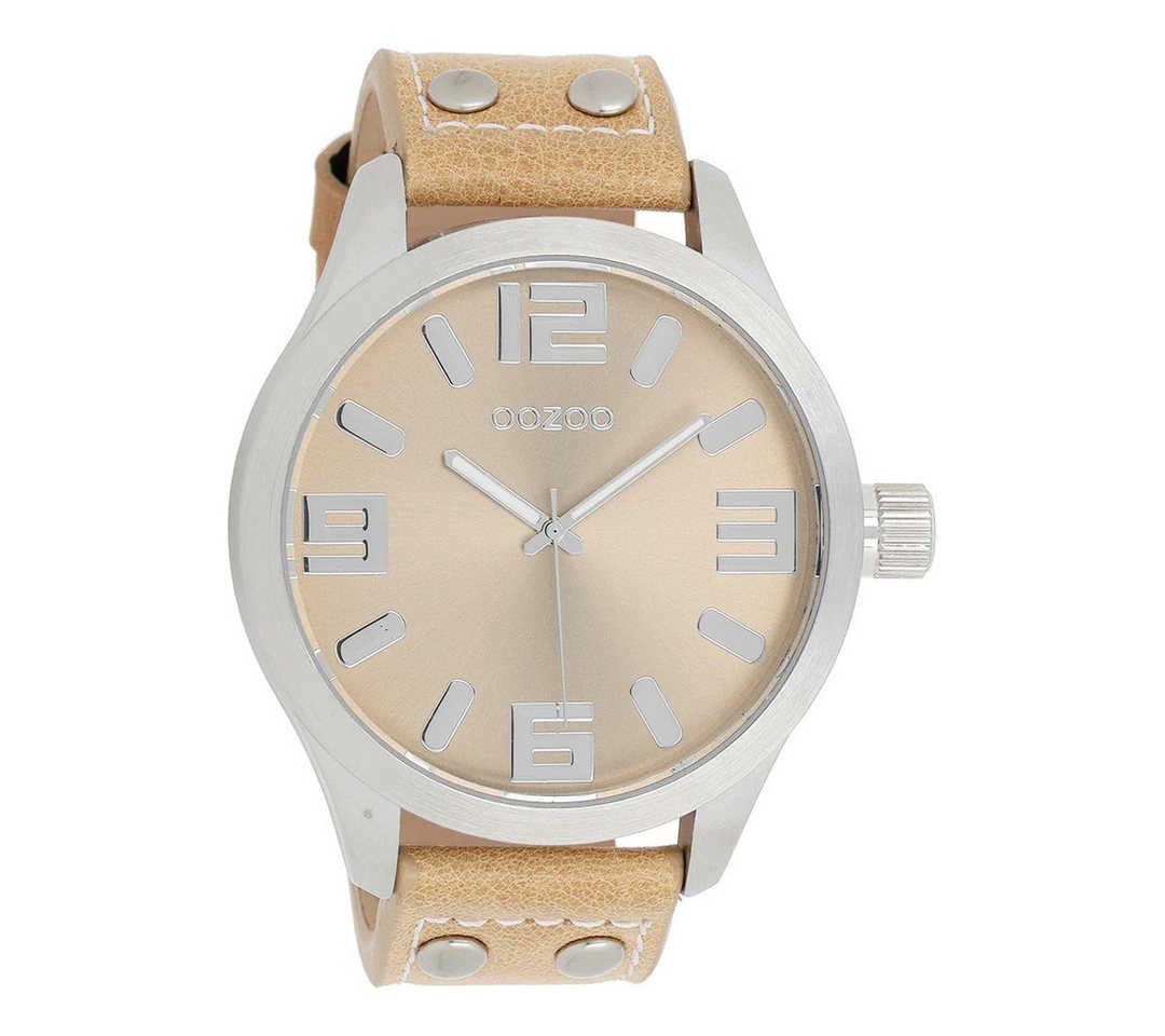 OOZOO Quarzuhr Basic XXL Herrenuhr C1005 Beige Lederband 50 mm von OOZOO