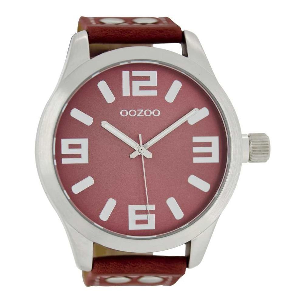 OOZOO Quarzuhr Basic XXL Herrenuhr C1009 Korallrot Lederband 50 mm von OOZOO