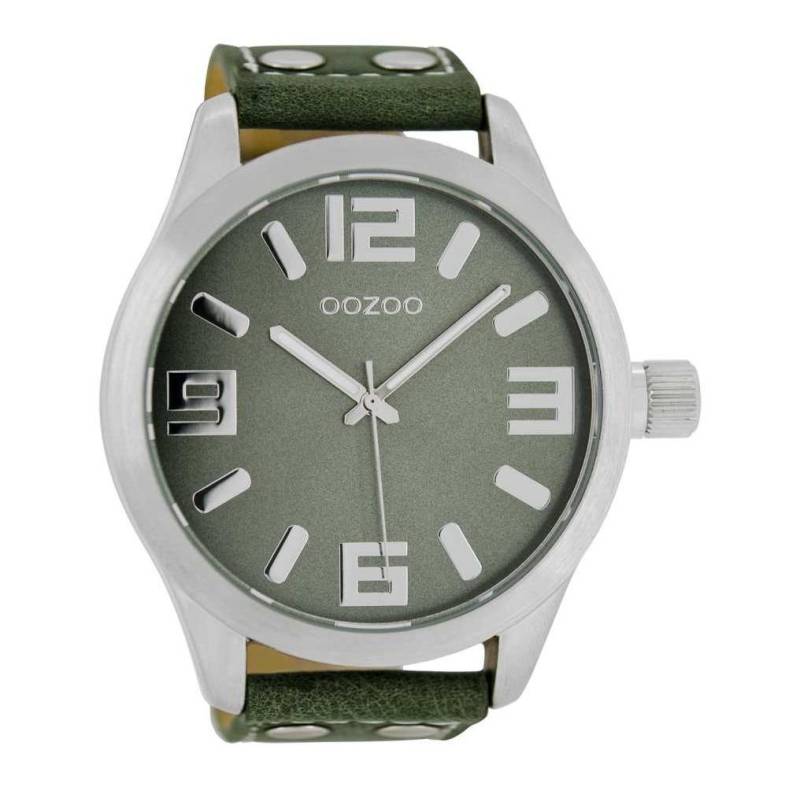 OOZOO Quarzuhr Basic XXL Herrenuhr C1011 Grün Lederband 50 mm C1011 von OOZOO