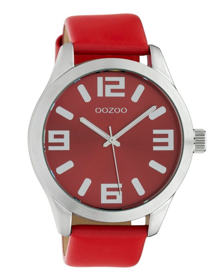 OOZOO Quarzuhr Classic Color Line XL Armbanduhr C10237 Rot Lederband 47 mm von OOZOO