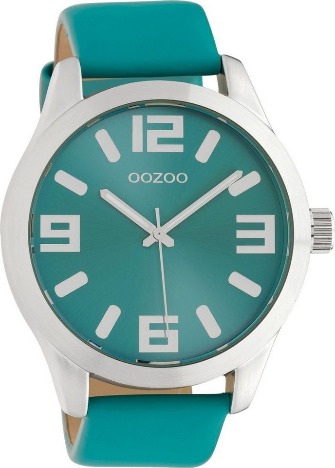 OOZOO Quarzuhr Classic Color Line XL Armbanduhr C10676 Türkis Lederband 47 mm von OOZOO