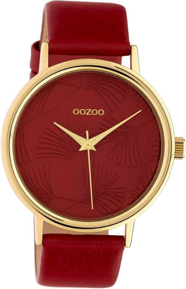 OOZOO Quarzuhr Oozoo Leder Damen Uhr C10393 Analog, Damenuhr Lederarmband weinrot, rundes Gehäuse, groß (ca. 42mm) von OOZOO