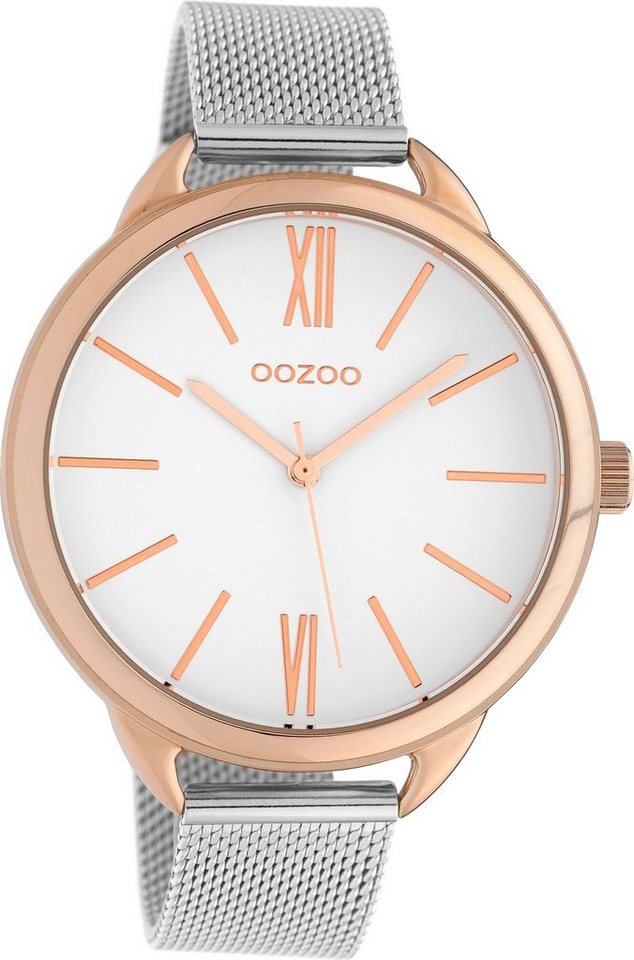 OOZOO Quarzuhr Oozoo Stahl Damen Uhr C10133 Analog, Damenuhr Edelstahlarmband silber, rundes Gehäuse, groß (ca. 44mm) von OOZOO