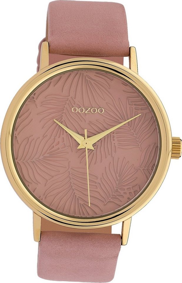 OOZOO Quarzuhr Oozoo Leder Damen Uhr C10081 Analog, Damenuhr Lederarmband altrosa, rundes Gehäuse, groß (ca. 42mm) von OOZOO