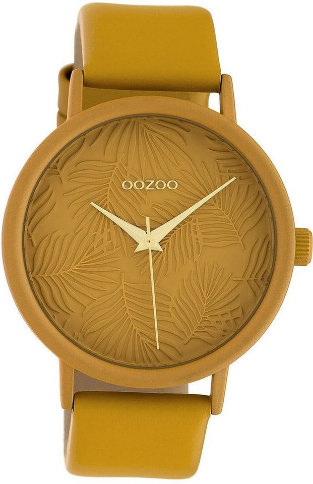 OOZOO Quarzuhr Oozoo Leder Damen Uhr C10172 Analog, Damenuhr Lederarmband senfgelb, rundes Gehäuse, groß (ca. 42mm) von OOZOO