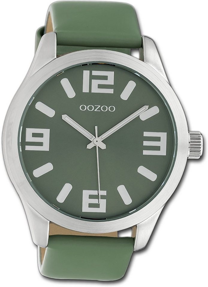 OOZOO Quarzuhr Oozoo Armbanduhr Timepieces, Damen, Herrenuhr Lederarmband biscay-grün, rundes Gehäuse, groß (46mm) von OOZOO