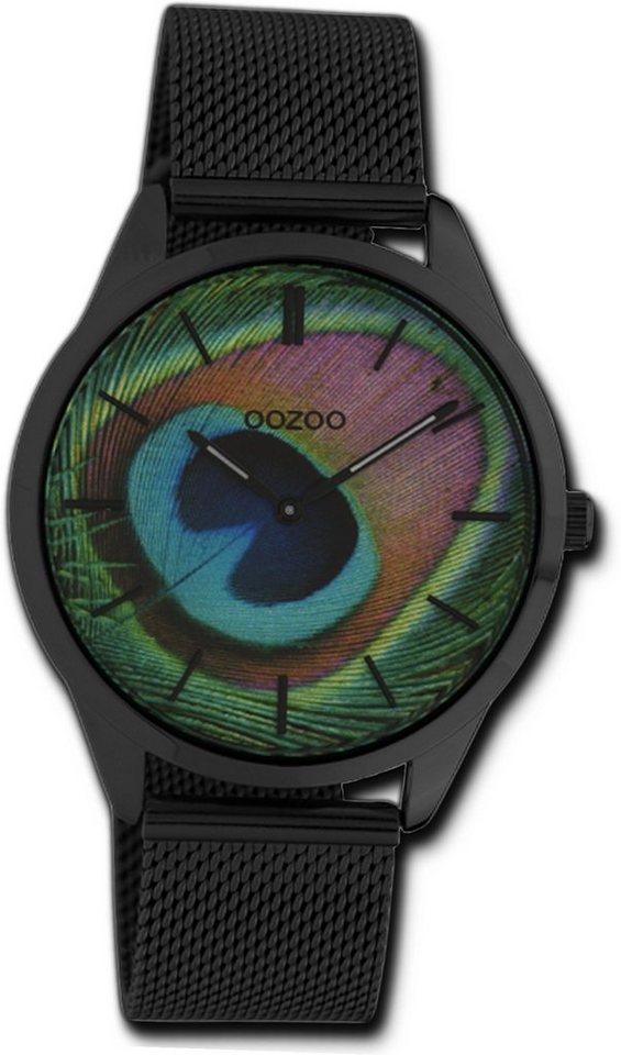OOZOO Quarzuhr Oozoo Edelstahl Damen Uhr C10253 Quarz, Damenuhr Edelstahlarmband schwarz, rundes Gehäuse, mittel (ca. 38mm) von OOZOO