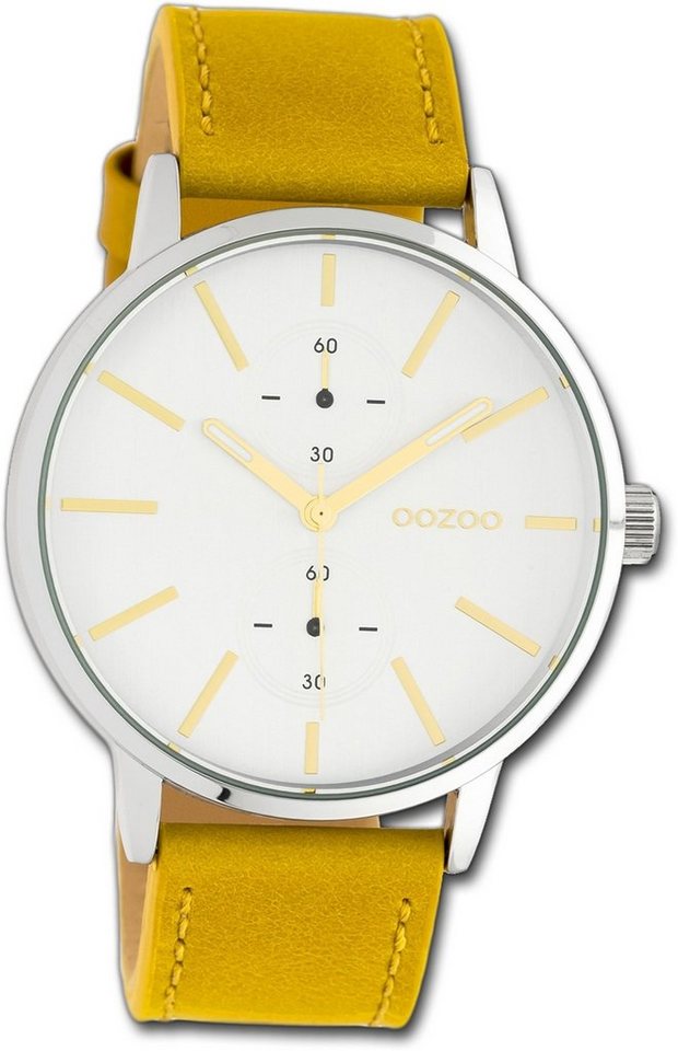 OOZOO Quarzuhr Oozoo Leder Damen Uhr C10585 Analog, Damenuhr Lederarmband gelb, rundes Gehäuse, groß (ca. 42mm) von OOZOO