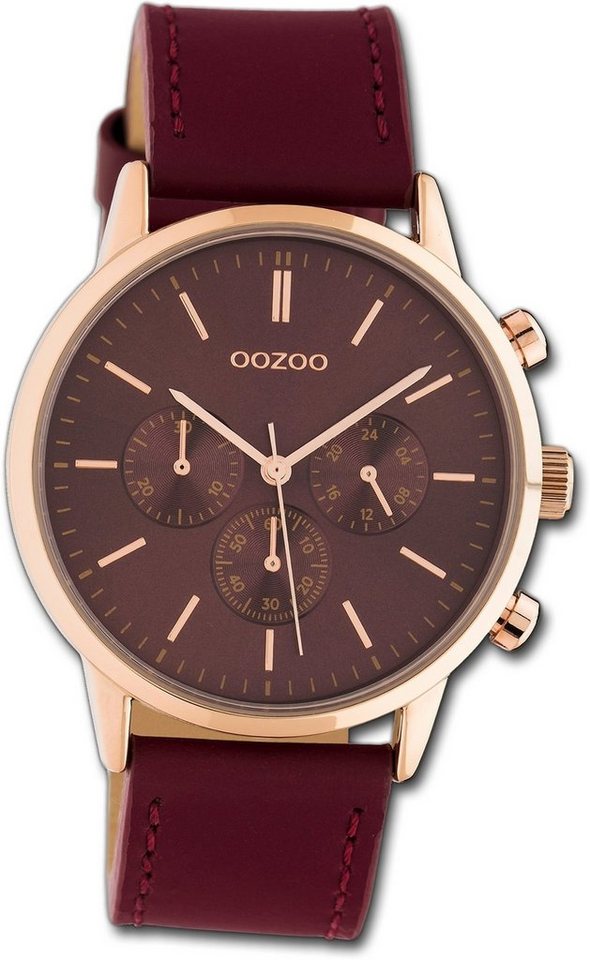 OOZOO Quarzuhr Oozoo Leder Damen Uhr C10599 Analog, Damenuhr Lederarmband weinrot, rundes Gehäuse, groß (ca. 40mm) von OOZOO