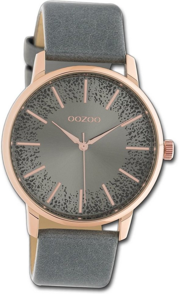 OOZOO Quarzuhr Oozoo Damen Uhr Timepieces C10718, Damenuhr Lederarmband blaugrau, rundes Gehäuse, groß (ca. 40mm) von OOZOO