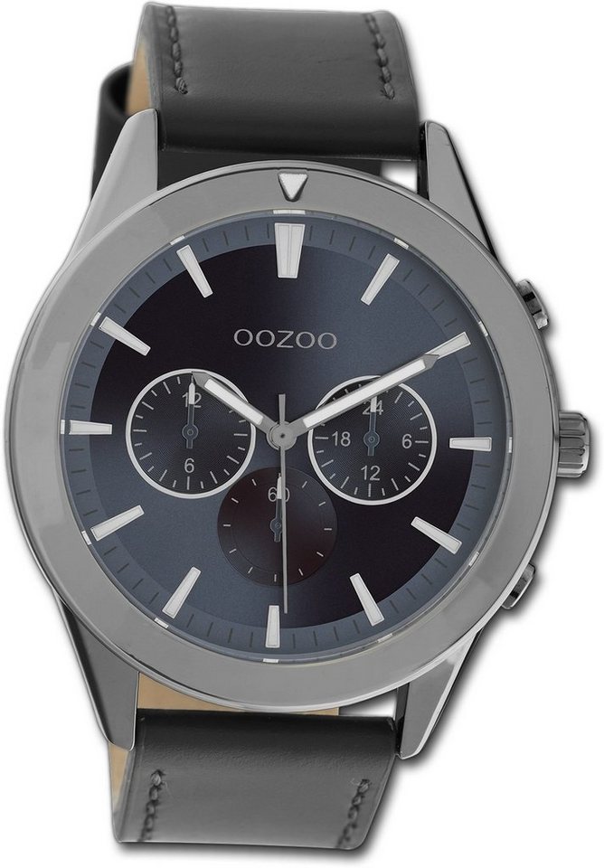 OOZOO Quarzuhr Oozoo Herren Armbanduhr Timepieces, Herrenuhr Lederarmband schwarz, rundes Gehäuse, groß (ca. 45mm) von OOZOO