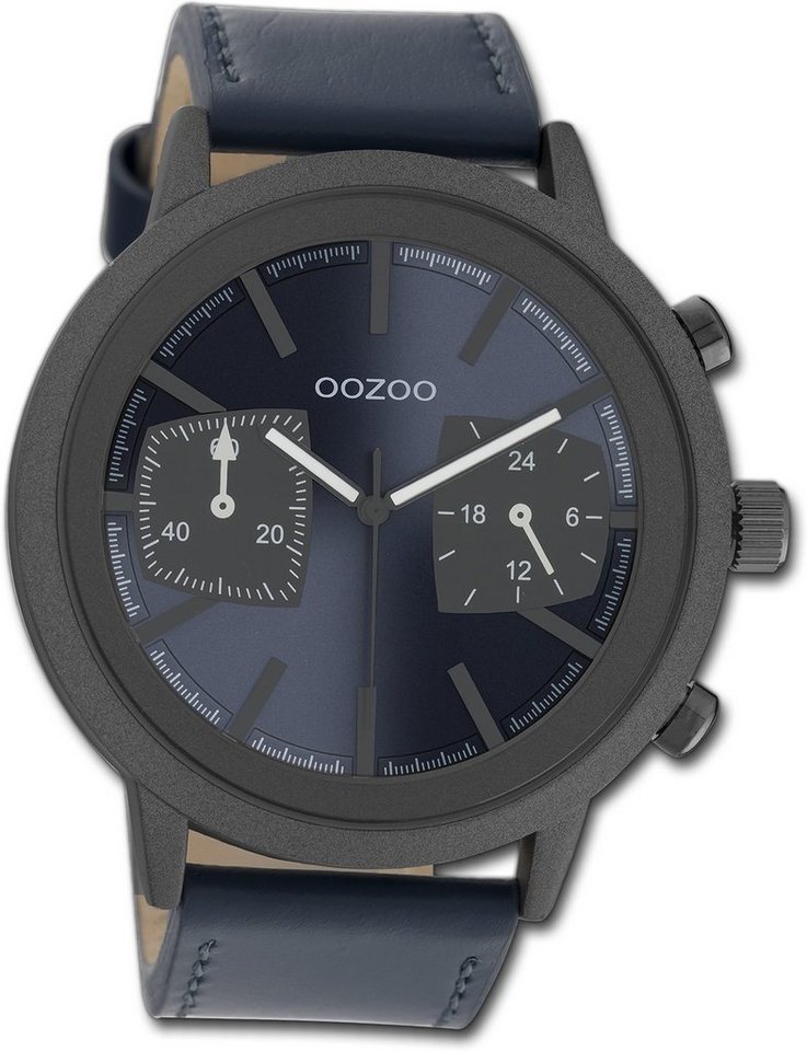 OOZOO Quarzuhr Oozoo Herren Armbanduhr Timepieces, (Analoguhr), Herrenuhr Lederarmband dunkelblau, rundes Gehäuse, extragroß (ca 50mm) von OOZOO