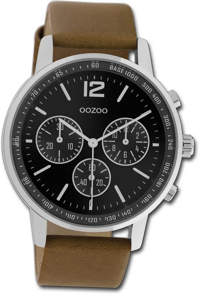 OOZOO Quarzuhr Oozoo Herren Armbanduhr Timepieces, Herrenuhr Lederarmband braun, rundes Gehäuse, groß (ca. 42mm) von OOZOO