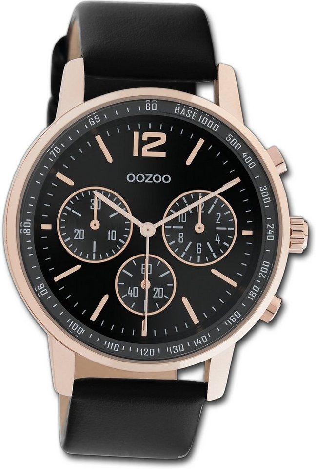 OOZOO Quarzuhr Oozoo Damen Armbanduhr Timepieces, Damenuhr Lederarmband schwarz, rundes Gehäuse, groß (ca. 42mm) von OOZOO