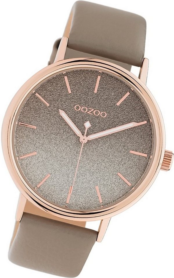 OOZOO Quarzuhr Oozoo Leder Damen Uhr C10937 Analog, Damenuhr Lederarmband braun, taupe, rundes Gehäuse, groß (ca. 42mm) von OOZOO