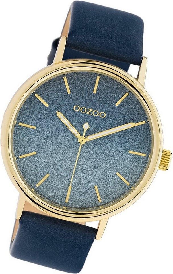 OOZOO Quarzuhr Oozoo Leder Damen Uhr C10938 Analog, (Analoguhr), Damenuhr Lederarmband dunkelblau, rundes Gehäuse, groß (ca. 42mm) von OOZOO