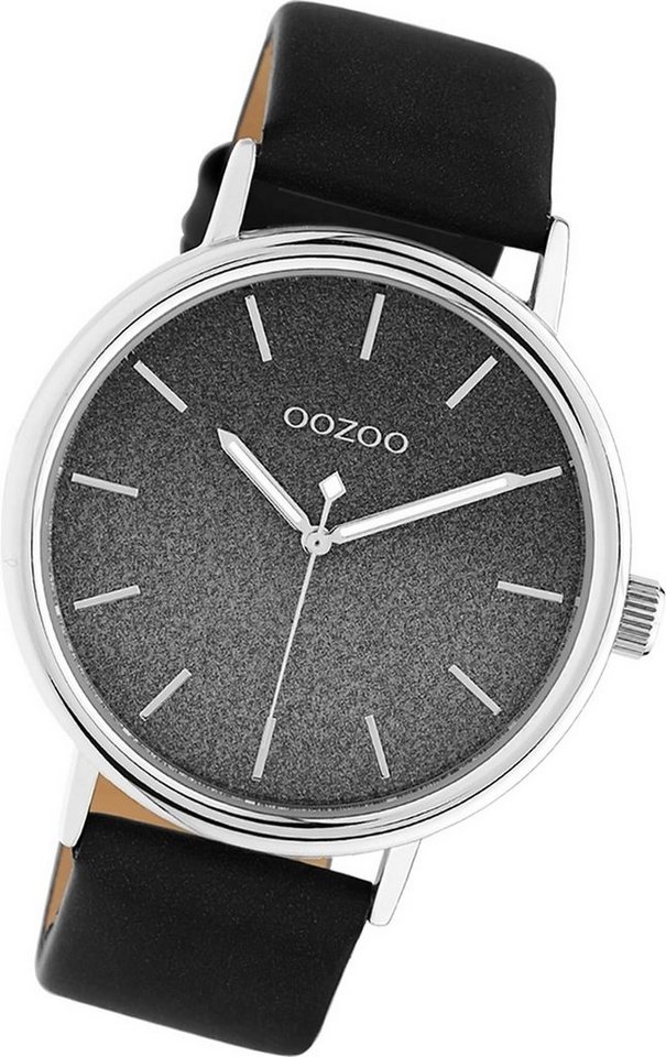 OOZOO Quarzuhr Oozoo Leder Damen Uhr C10939 Analog, Damenuhr Lederarmband schwarz, rundes Gehäuse, groß (ca. 42mm) von OOZOO