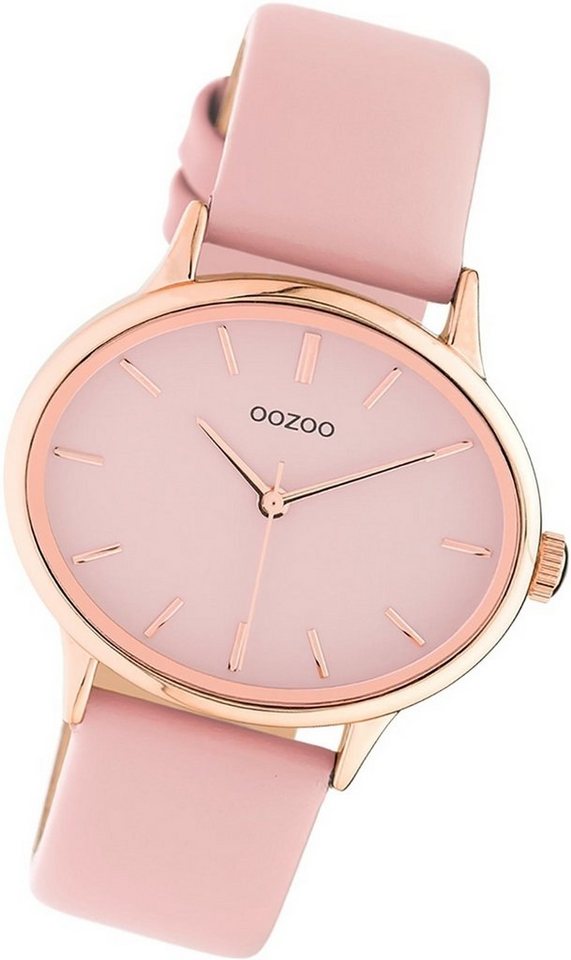 OOZOO Quarzuhr Oozoo Leder Damen Uhr C10941 Analog, Damenuhr Lederarmband rosa, rundes Gehäuse, extra groß (ca. 38x31mm) von OOZOO