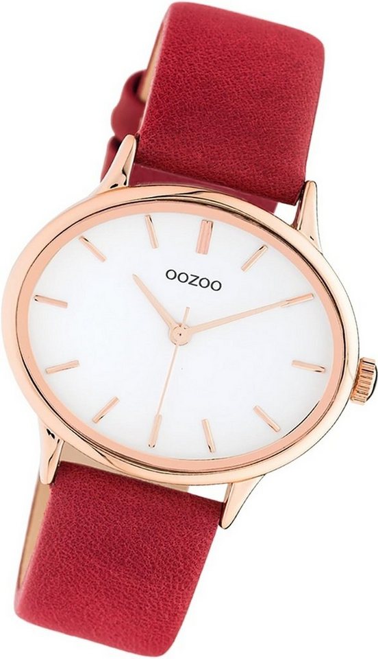 OOZOO Quarzuhr Oozoo Leder Damen Uhr C10942 Analog, Damenuhr Lederarmband rot, rundes Gehäuse, extra groß (ca. 38x31mm) von OOZOO