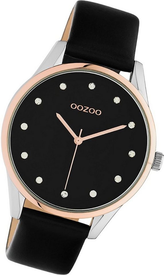 OOZOO Quarzuhr Oozoo Leder Damen Uhr C10954 Analog, Damenuhr Lederarmband schwarz, rundes Gehäuse, groß (ca. 40mm) von OOZOO