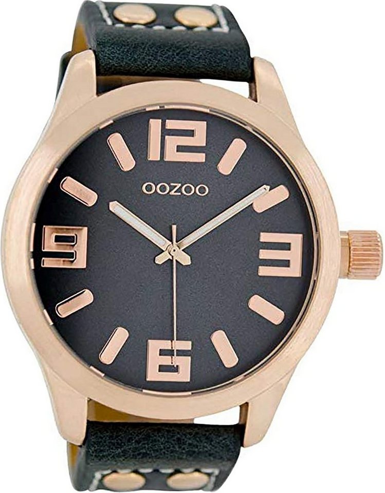 OOZOO Quarzuhr Oozoo Leder Damen Uhr C1157 Analog, Damenuhr Lederarmband dunkelblau, rundes Gehäuse, extra groß (ca 46mm) von OOZOO