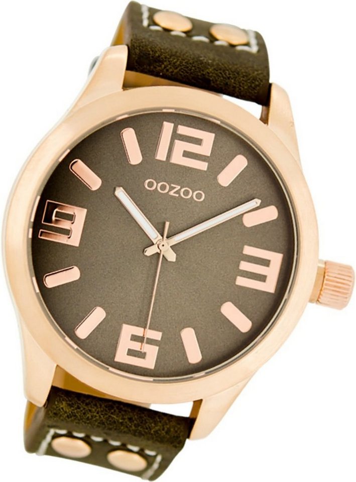 OOZOO Quarzuhr Oozoo Leder Damen Uhr C1158 Analog, Damenuhr Lederarmband braun, rundes Gehäuse, extra groß (ca. 46mm) von OOZOO