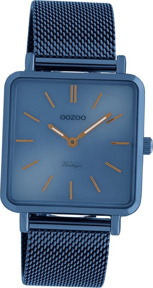 OOZOO Quarzuhr Oozoo Edelstahl Damen Uhr C20012, Damenuhr Edelstahlarmband dunkelblau, eckiges Gehäuse, klein (ca 29mm) von OOZOO