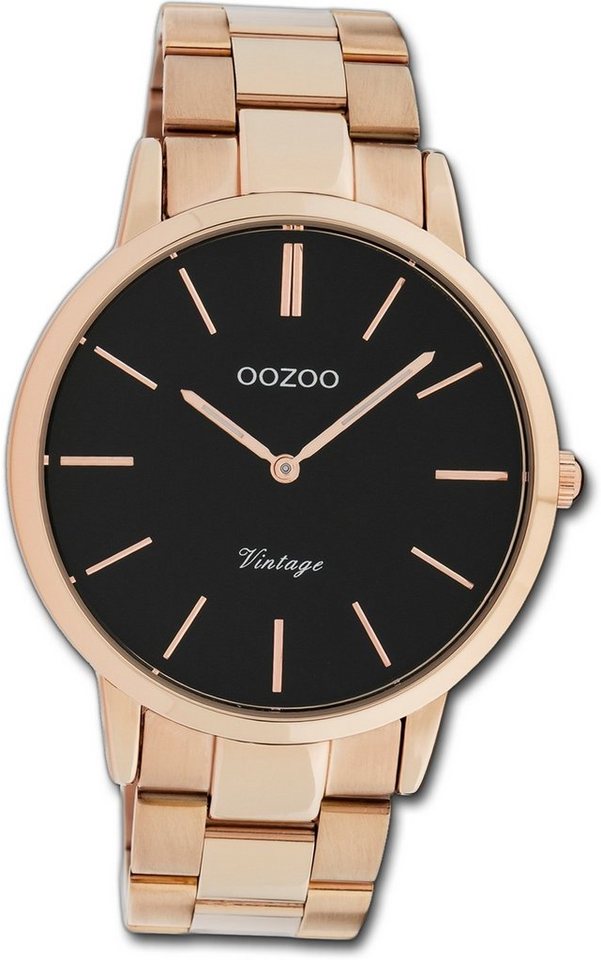 OOZOO Quarzuhr Oozoo Edelstahl Damen Uhr C20024, Damenuhr Edelstahlarmband rosegold, rundes Gehäuse, groß (ca. 42mm) von OOZOO