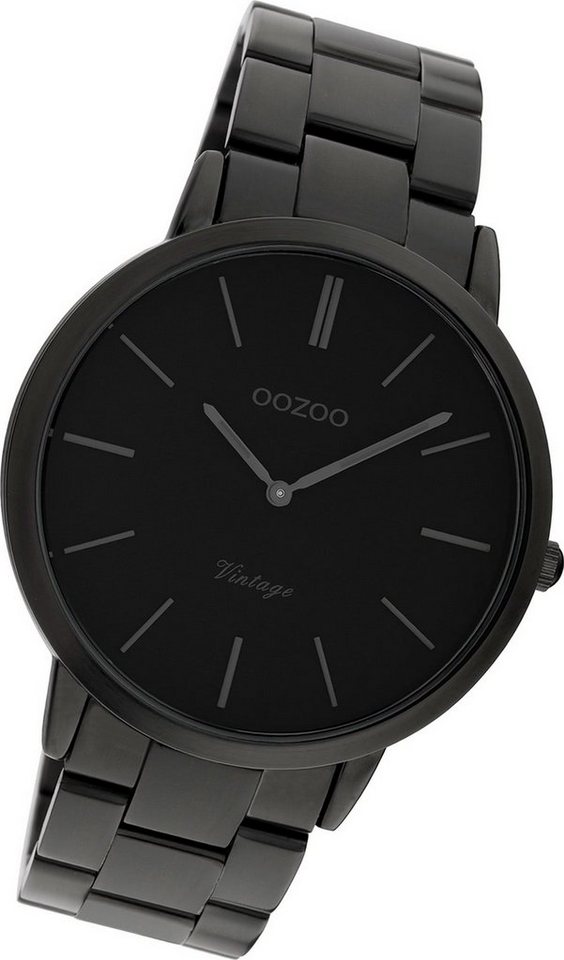 OOZOO Quarzuhr Oozoo Edelstahl Damen Uhr C20025, Damenuhr Edelstahlarmband schwarz, rundes Gehäuse, groß (ca. 42mm) von OOZOO