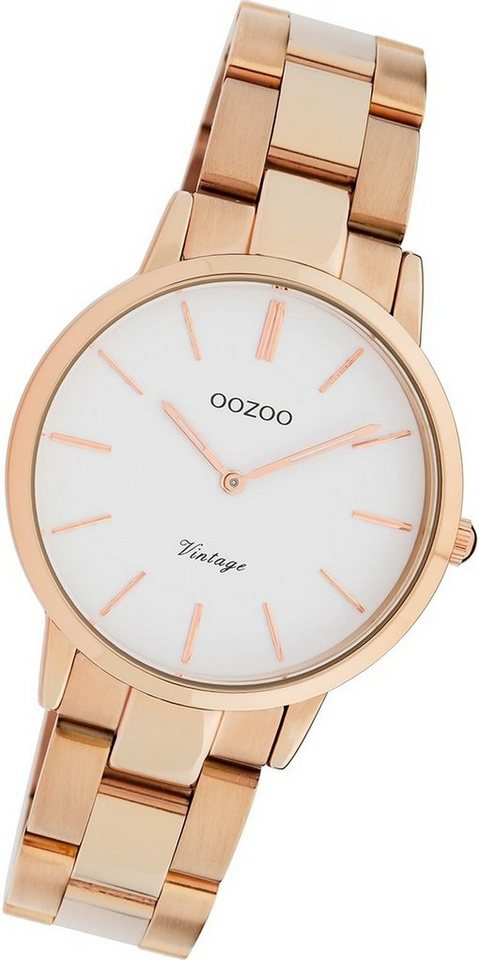 OOZOO Quarzuhr Oozoo Edelstahl Damen Uhr C20048, Damenuhr Edelstahlarmband rosegold, rundes Gehäuse, mittel (ca. 34mm) von OOZOO