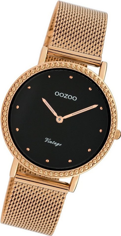 OOZOO Quarzuhr Oozoo Edelstahl Damen Uhr C20056, Damenuhr Edelstahlarmband rosegold, rundes Gehäuse, mittel (ca. 34mm) von OOZOO
