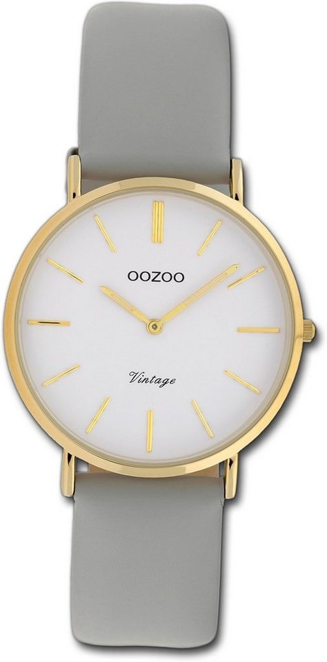 OOZOO Quarzuhr Oozoo Leder Damen Uhr C20087 Analog, Damenuhr Lederarmband grau, rundes Gehäuse, mittel (ca. 32mm) von OOZOO