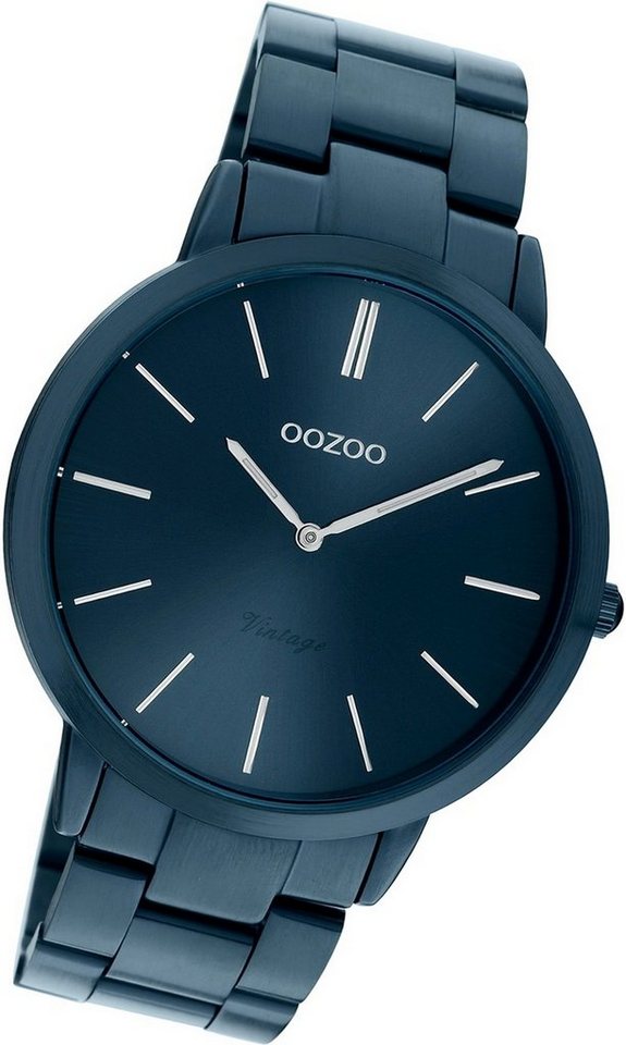 OOZOO Quarzuhr Oozoo Edelstahl Damen Uhr C20102, Damenuhr Edelstahlarmband dunkelblau, rundes Gehäuse, groß (ca. 42mm) von OOZOO