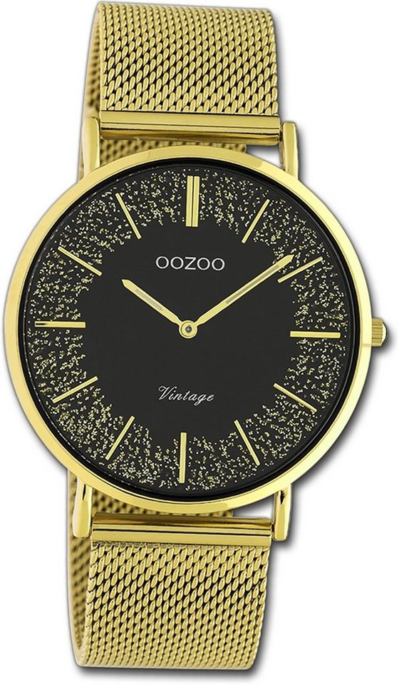 OOZOO Quarzuhr Oozoo Damen Armbanduhr Ultra Slim, Damenuhr Edelstahlarmband gold, rundes Gehäuse, groß (ca. 40mm) von OOZOO