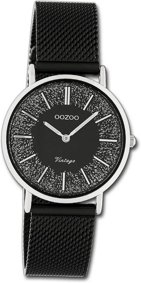 OOZOO Quarzuhr Oozoo Damen Armbanduhr Ultra Slim, Damenuhr Edelstahlarmband schwarz, rundes Gehäuse, mittel (ca. 32mm) von OOZOO