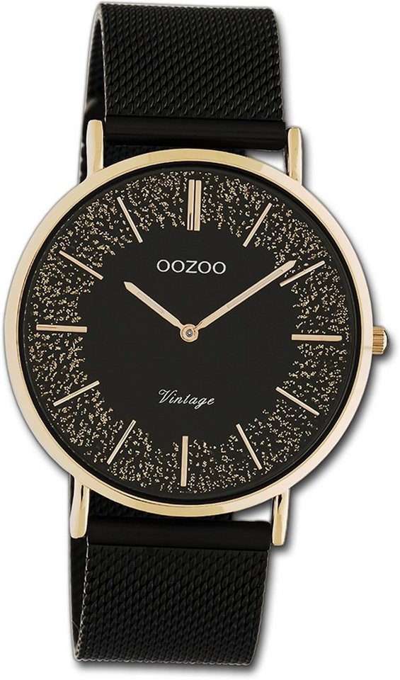 OOZOO Quarzuhr Oozoo Damen Armbanduhr Ultra Slim, Damenuhr Edelstahlarmband schwarz, rundes Gehäuse, groß (ca. 40mm) von OOZOO