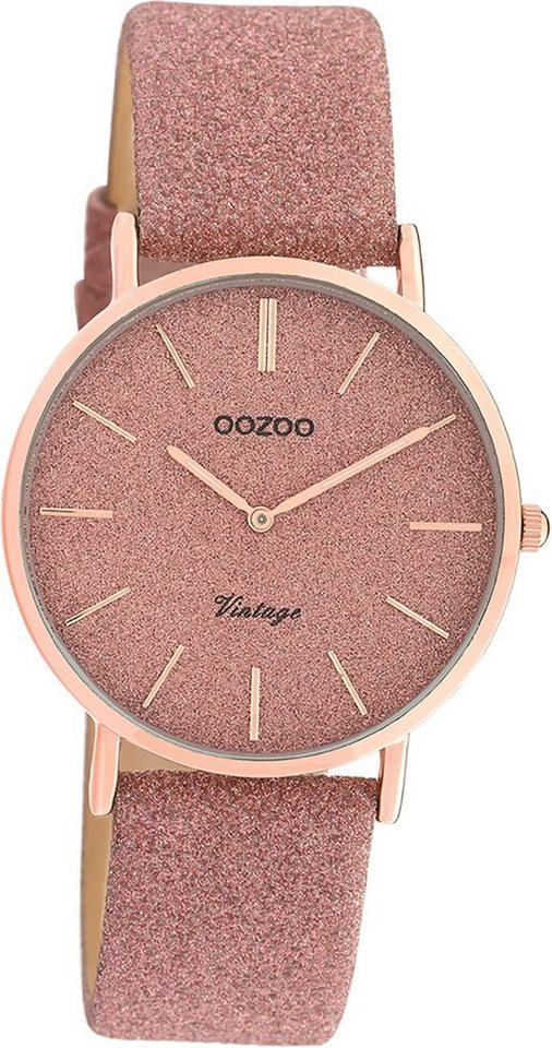 OOZOO Quarzuhr Oozoo Leder Damen Uhr C20201 Analog, Damenuhr Lederarmband rosa, rundes Gehäuse, mittel (ca. 32mm) von OOZOO