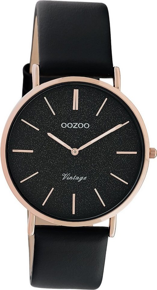 OOZOO Quarzuhr Oozoo Leder Damen Uhr C20209 Analog, Damenuhr Lederarmband schwarz, rundes Gehäuse, mittel (ca. 32mm) von OOZOO