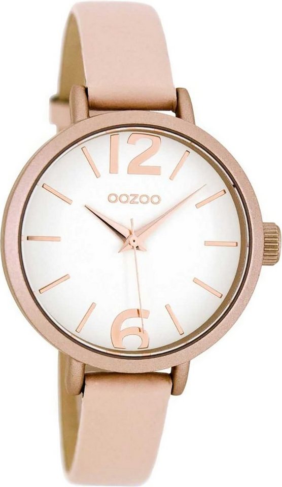 OOZOO Quarzuhr Oozoo Leder Damen Uhr C8407 Analog, Damenuhr Lederarmband rosa, rundes Gehäuse, mittel (ca. 35mm) von OOZOO