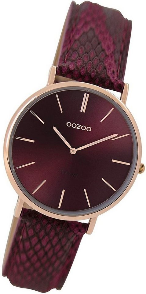 OOZOO Quarzuhr Oozoo Leder Damen Uhr C9305 Analog, Damenuhr Lederarmband lila, rundes Gehäuse, mittel (ca. 36mm) von OOZOO