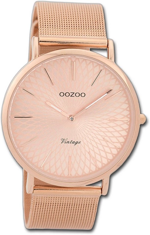 OOZOO Quarzuhr Oozoo Edelstahl Damen Uhr C9343 Quarzuhr, Damenuhr Edelstahlarmband rosegold, rundes Gehäuse, groß (ca. 40mm) von OOZOO