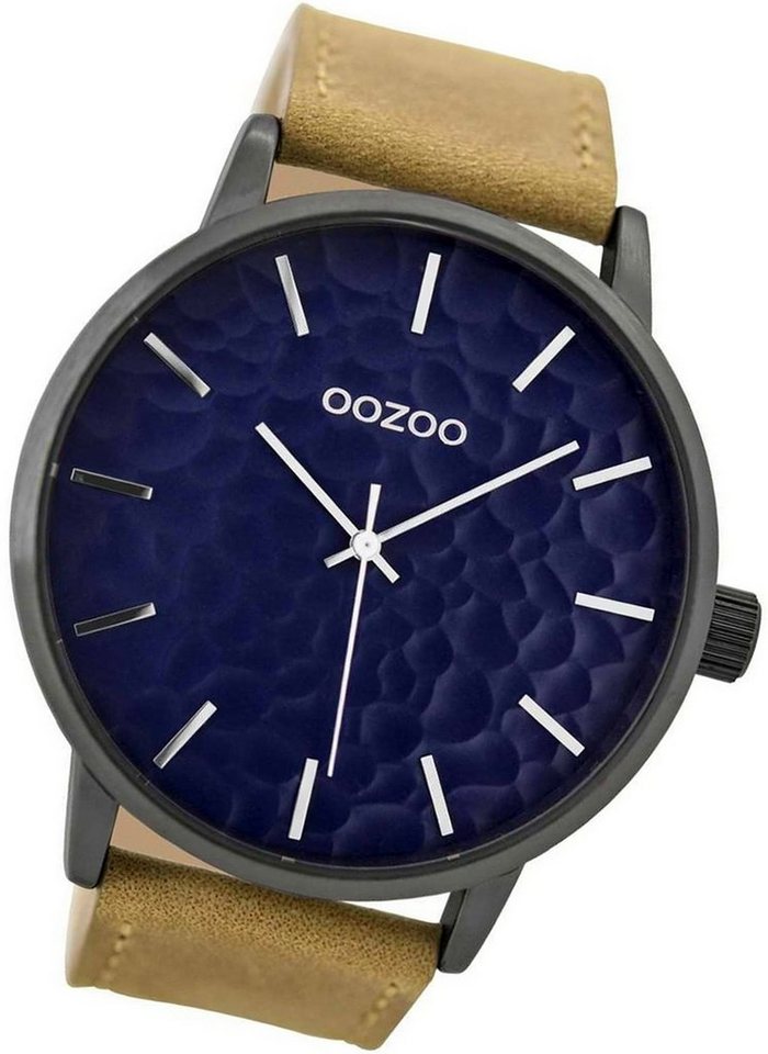 OOZOO Quarzuhr Oozoo Leder Damen Uhr C9442 Analog, Damenuhr Lederarmband braun, rundes Gehäuse, extra groß (ca. 48mm) von OOZOO